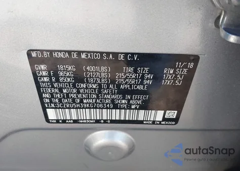 2019 Honda Hr-V Lx from USA, damaged, VIN 3CZRU5H39KG706349